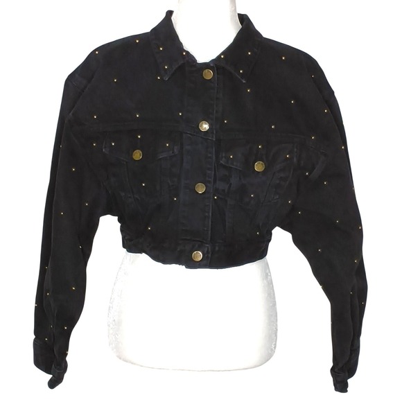 Paris Blues Jackets & Blazers - Paris Blues Denim Jacket Women Medium Black Vintage Cropped Studded